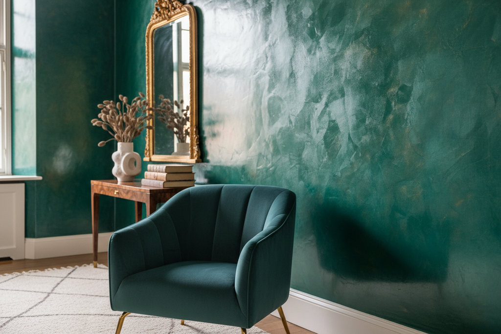 Venetian Plaster Verde con Muebles